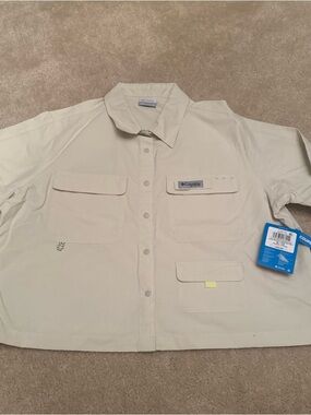 Columbia PFG Beige Button-Front Utility Shirt